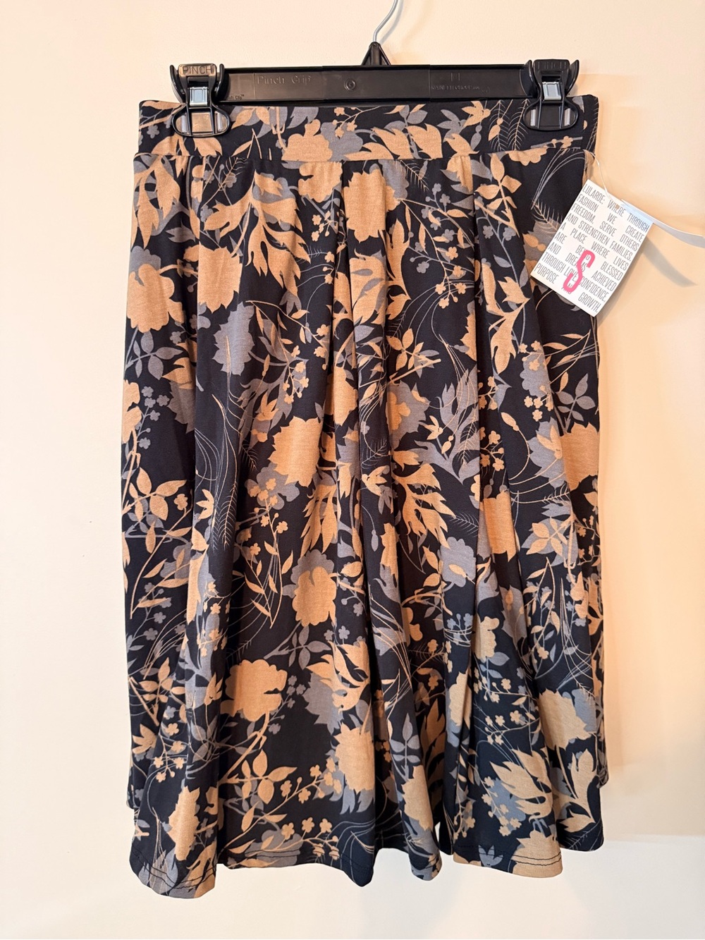 LuLaRoe Black Madison Skirt with Tan Floral Print